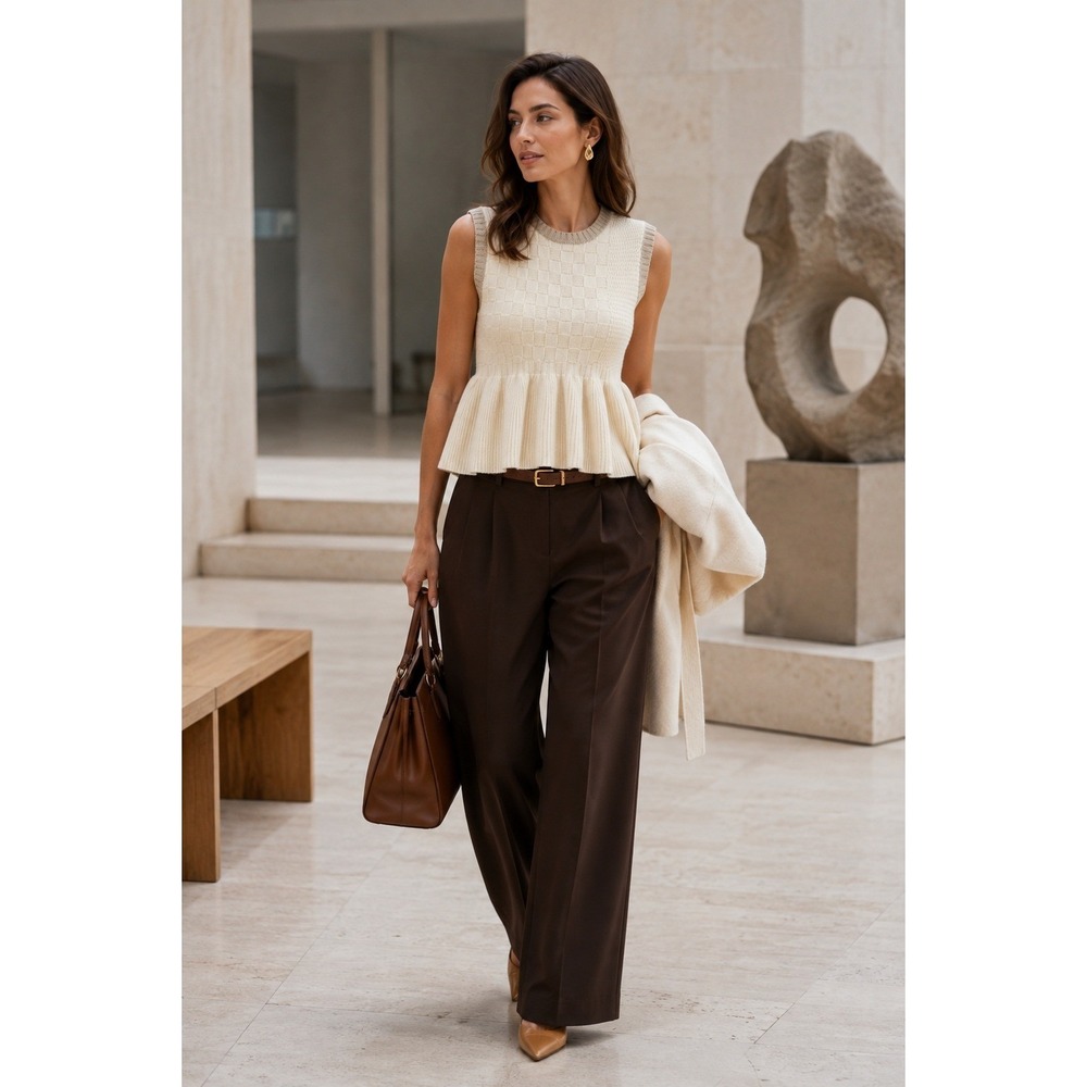 Brøgger Bonnie Cream Sleeveless Wool Cashmere Peplum Knit Top L/XL Scandinavian
